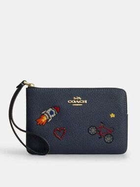 Coach Embroidered Corner Zip Wristlet (Space Theme)
